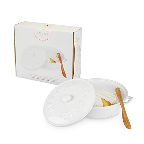 Twine Ceramic Brie Baker & Acacia Wood Spreader Set Living Cheese Preparation, Set of 1, White