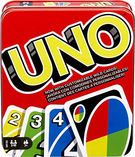UNO Family Card Game, with 112 Cards in a Sturdy Storage Tin, Travel-Friendly, Makes a Great Gift for 7 Year Olds and Up [Amazon Exclusive]