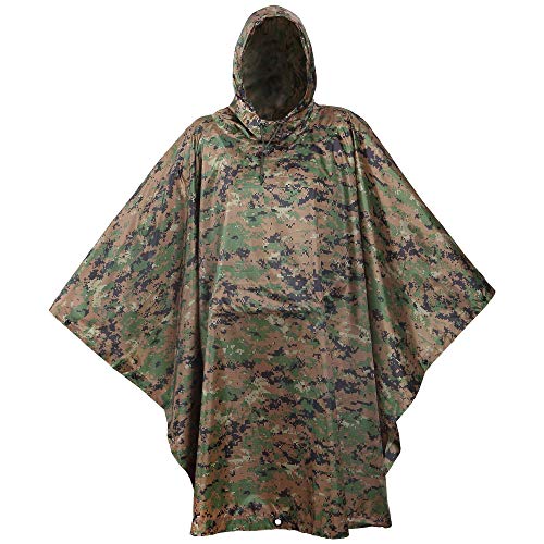 USGI Industries Military Style Poncho | Lightweight Tactical Multi Use Rip Stop Camouflage Rain Poncho | Perfect for Hiking, Hunting, Emergency Tent, Survival (Marpat)