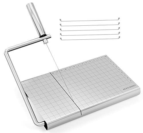 Wire Cheese Slicer,Stainless Steel Cheese Slicer with Accurate Size Scale，Stainless Steel Cheese Cutter with Serving Board