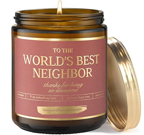 Worlds Best Neighbor - 9oz Handmade Soy Candle ; Cute Neighbor Gift for New Home, Farewell or Moving Away Gifts - Christmas Gifts for Neighbors, Housewarming Present for The Best Neighbor Ever